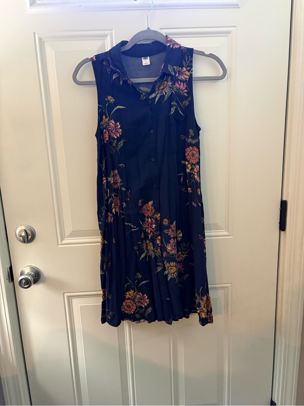 Old Navy Navy Floral Button-Front Pleated Mini Dress